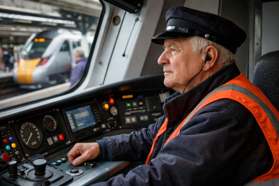 Train driver in cab - age discrimination in railway employment