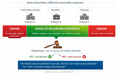 Diagram explaining the range of reasonable responses test for unfair dismissal tribunals