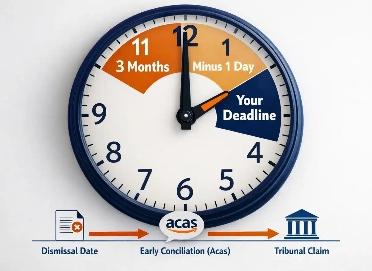Countdown clock graphic showing the three-month time limit to bring an unfair dismissal claim